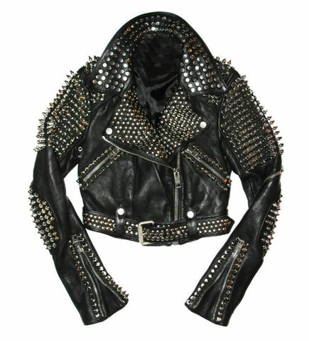 Men Steam Punk Black Studded Leather Jacket