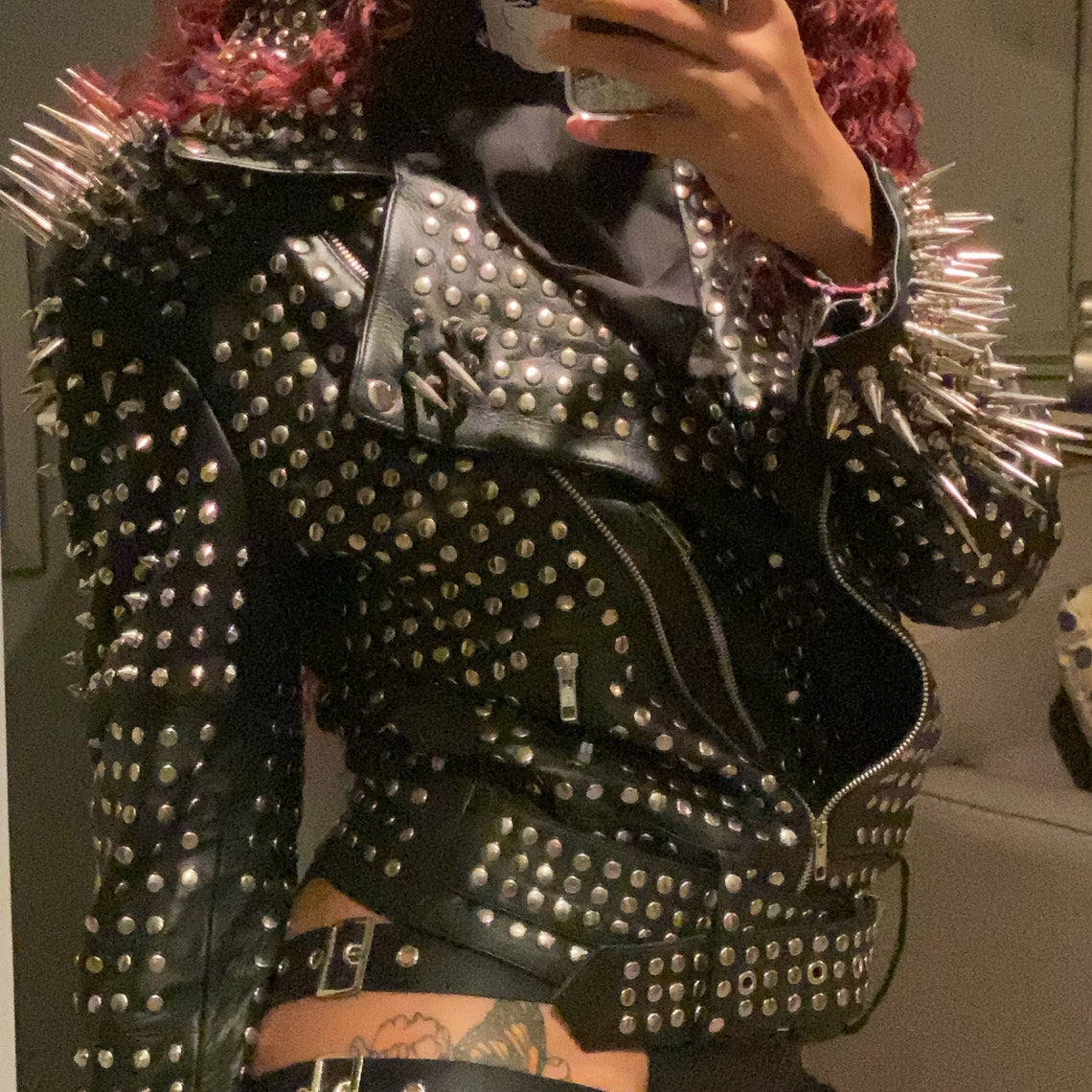 Women's Steampunk Spiked Studded Leather Jacket