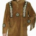 American Native Western Wear Handmade Suede Leather Jacket Fringes & Beads Work War Shirt