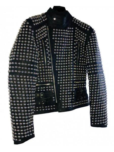 Handmade Women's Black Studded Leather Jacket