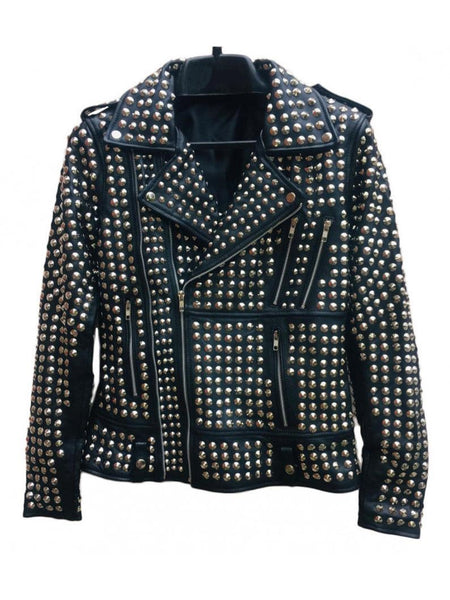 Handmade Women Black Fashion Studded Punk Style Leather Jacket