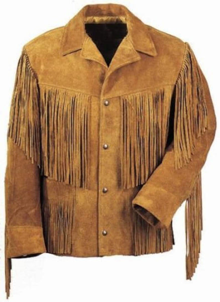 Men Traditional Handmade Western Cowboy Leather Jacket coat with fringe and beads