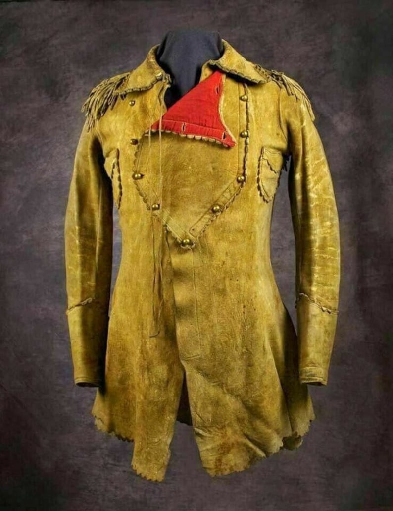Men's Native American Handmade Rare Buckskin Leather Jacket Coat War Shirt Brand New