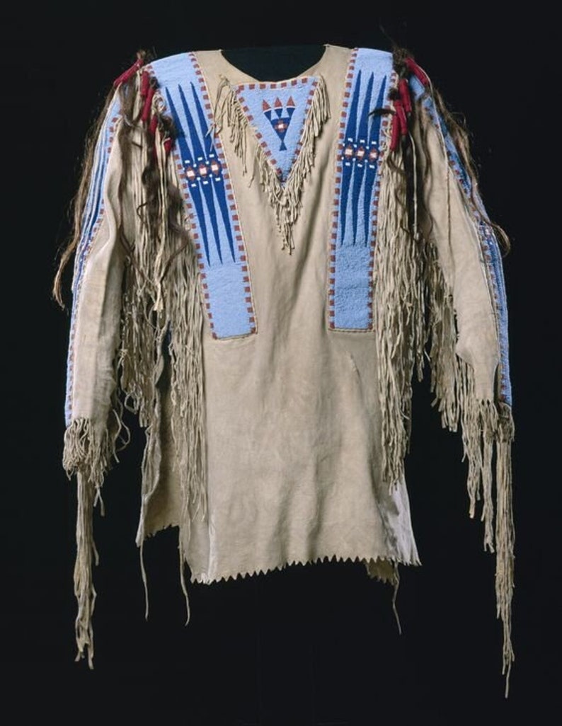 Native American Buckskin Leather Beaded Fringes Powwow Regalia War Shirt