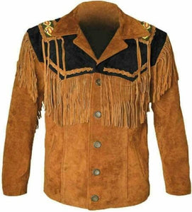 Men's Western Wear Handmade Suede Fringe Leather Jacket beads