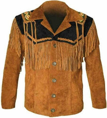 Men's Western Wear Handmade Suede Fringe Leather Jacket beads