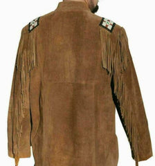 American Native Western Wear Handmade Suede Leather Jacket Fringes & Beads Work War Shirt