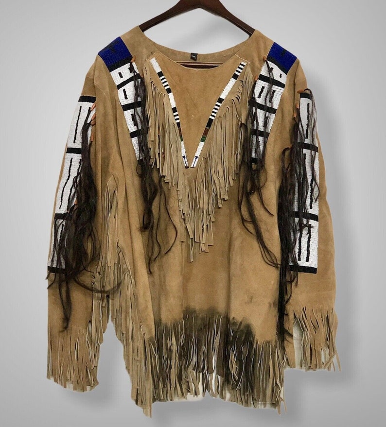 Sioux Style Handmade American Native Suede Leather Indian Jacket Fringe & Beads War Shirt
