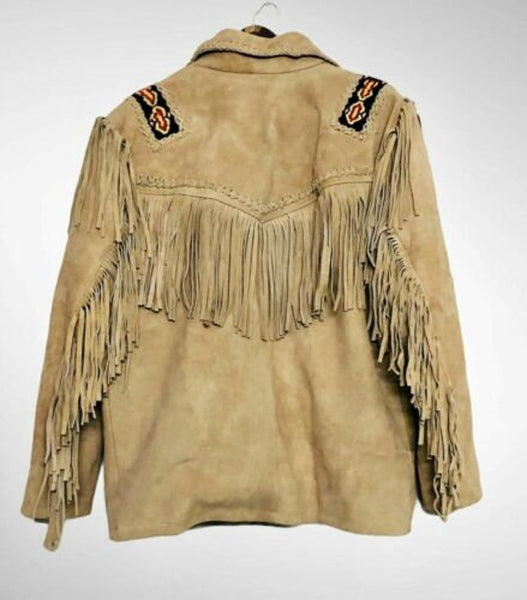 Indian Beaded Handmade Jacket Native American Cowboy Style Suede Leather Coat