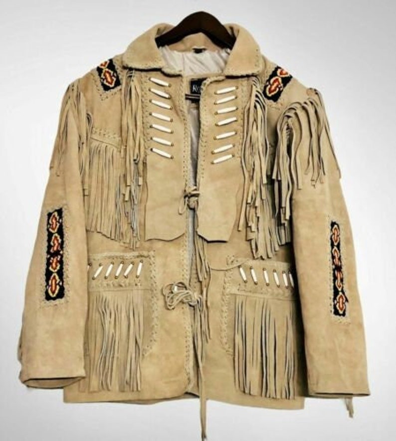 Indian Beaded Handmade Jacket Native American Cowboy Style Suede Leather Coat