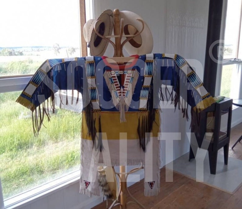New Handmade Old Style American Buckskin Buffalo Beaded Fringes Powwow Regalia War Shirt