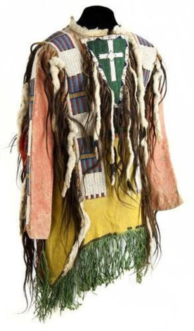 Old American Handmade Style Suede Hide Beaded Powwow Regalia War Dakota Shirt