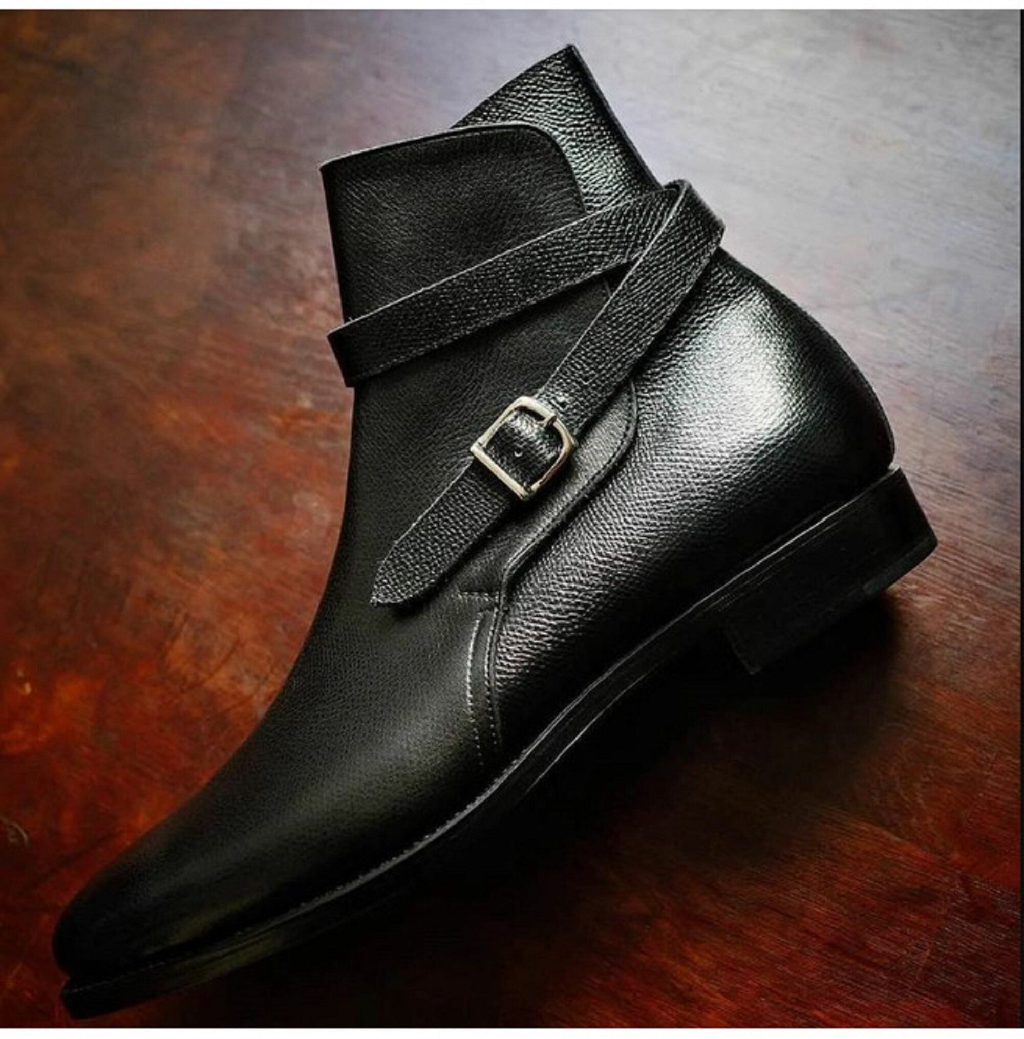 Handmade Mens Black Leather Jodhpurs Boots, Men Black Monk Strap Ankle Boot
