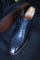 Handmade Men Blue Leather Formal Dress Shoes With Lace up Closure, Gift for him