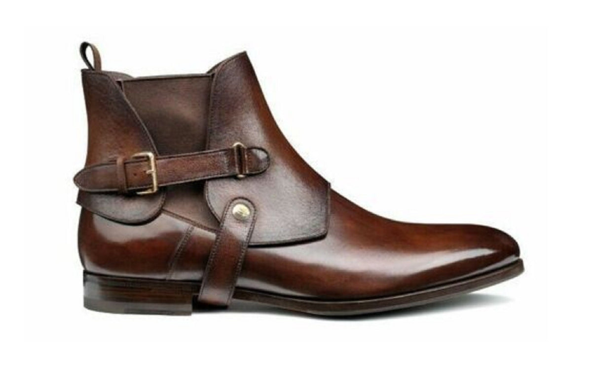 New Handmade Stylish Cover Chelsea Brown Pure Leather Ankle Boots for Men's, Strap Leather Shoes