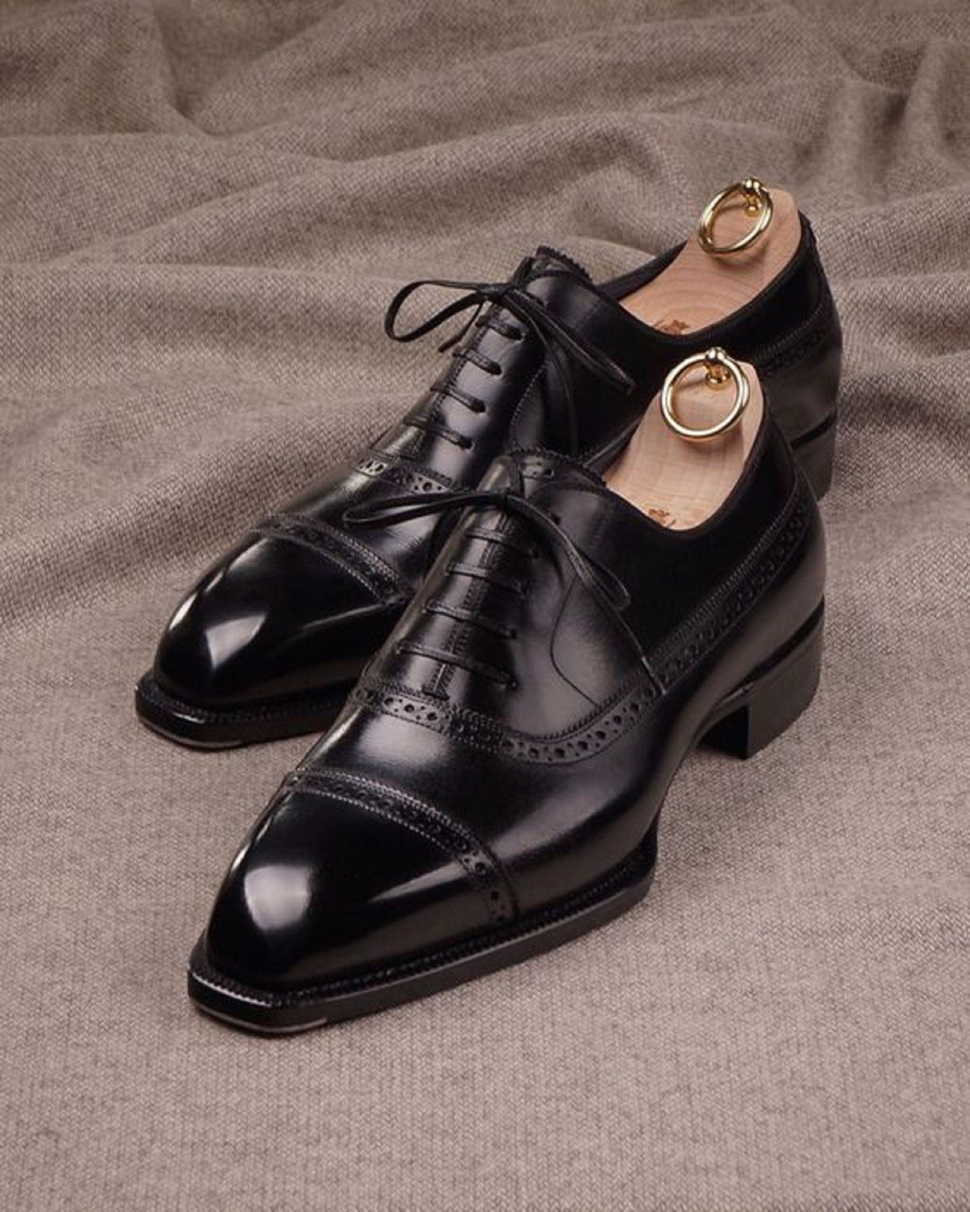Men Black Leather Oxford Dress Shoes, Handmade Black Leather Formal Shoes, CapToe Leather Shoes