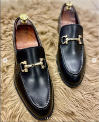 Handmade Men Black Leather Bit Loafer Shoes, Peas Shoes,Casual Loafer Shoes, Men Shoes, Leather Shoes for men, Gift for him