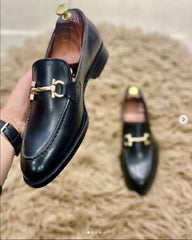 Handmade Men Black Leather Bit Loafer Shoes, Peas Shoes,Casual Loafer Shoes, Men Shoes, Leather Shoes for men, Gift for him