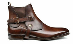 New Handmade Stylish Cover Chelsea Brown Pure Leather Ankle Boots for Men's, Strap Leather Shoes