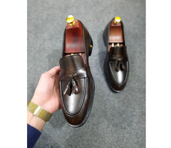 Handmade Men Dark Brown leather Bit Loafer Shoes, tassel loafer Shoes, Casual Loafer Shoes