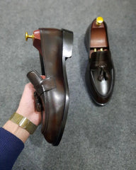 Handmade Men Dark Brown leather Bit Loafer Shoes, tassel loafer Shoes, Casual Loafer Shoes