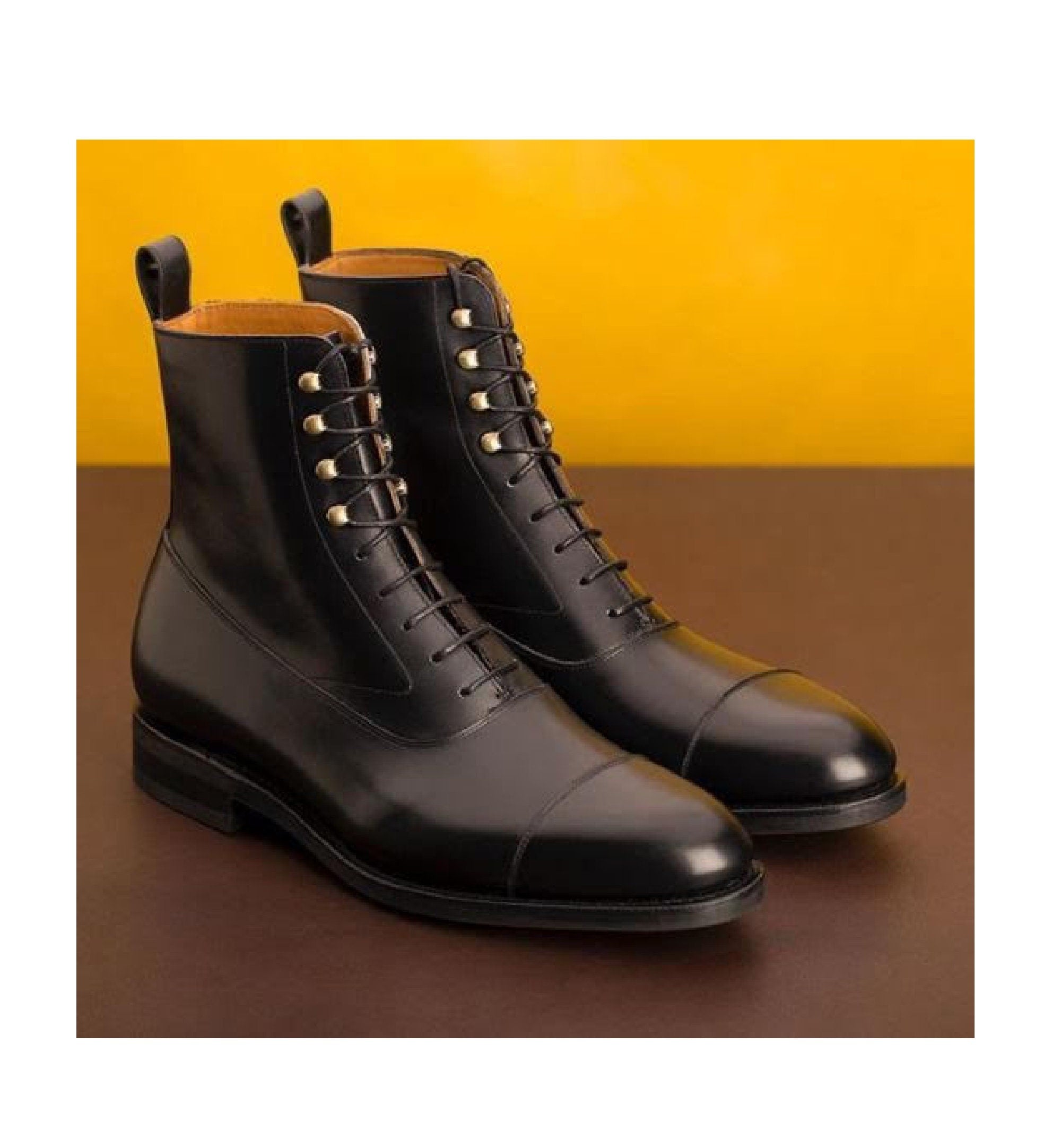 Men Black Elegant Design Cap Toe Handmade Lace Up Fastening Formal Boot, Handmade boot, Leather boot, Gift for him