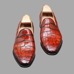 Handmade Leather Moccasins Shoes For Men's,  Men Crocodile Patterned Shoes, Men Loafer Shoes