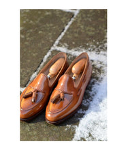 Hot Sale Men's Hand Stitch Brown Shoes, Genuine Leather Tassels Loafer Style Formal Shoes