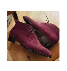Super Purple Suede Chukka Lace Up Boot, Handmade Customize Boot For Men, Handmade Leather Chukka style Boots