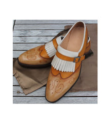 Unique Multi Leather Skin Hand Made Wingtip Monk Strap Dress British Style Shoes, Moccasin Shoes, Brogue Shoes