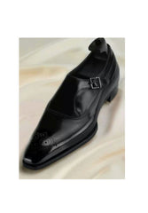 Men's Black Leather Blackish Brogue Toe Handmade Monk Formal Office Shoes, Men Monk Shoes, Men Shoes, Formal Shoes