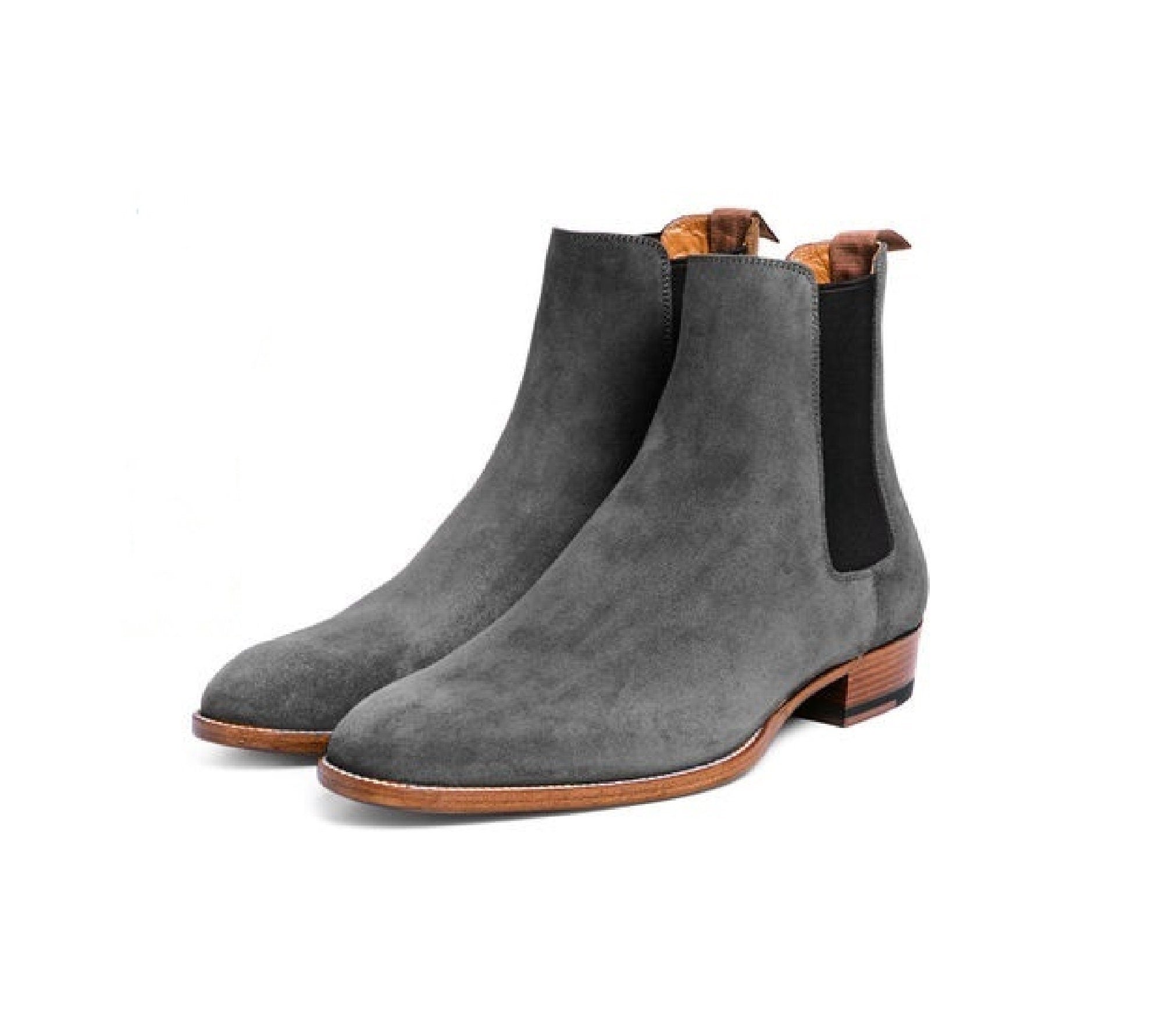 Men's Grey Suede Chelsea Formal Ankle High Boot SALE, Men Boot, Men Leather Boot