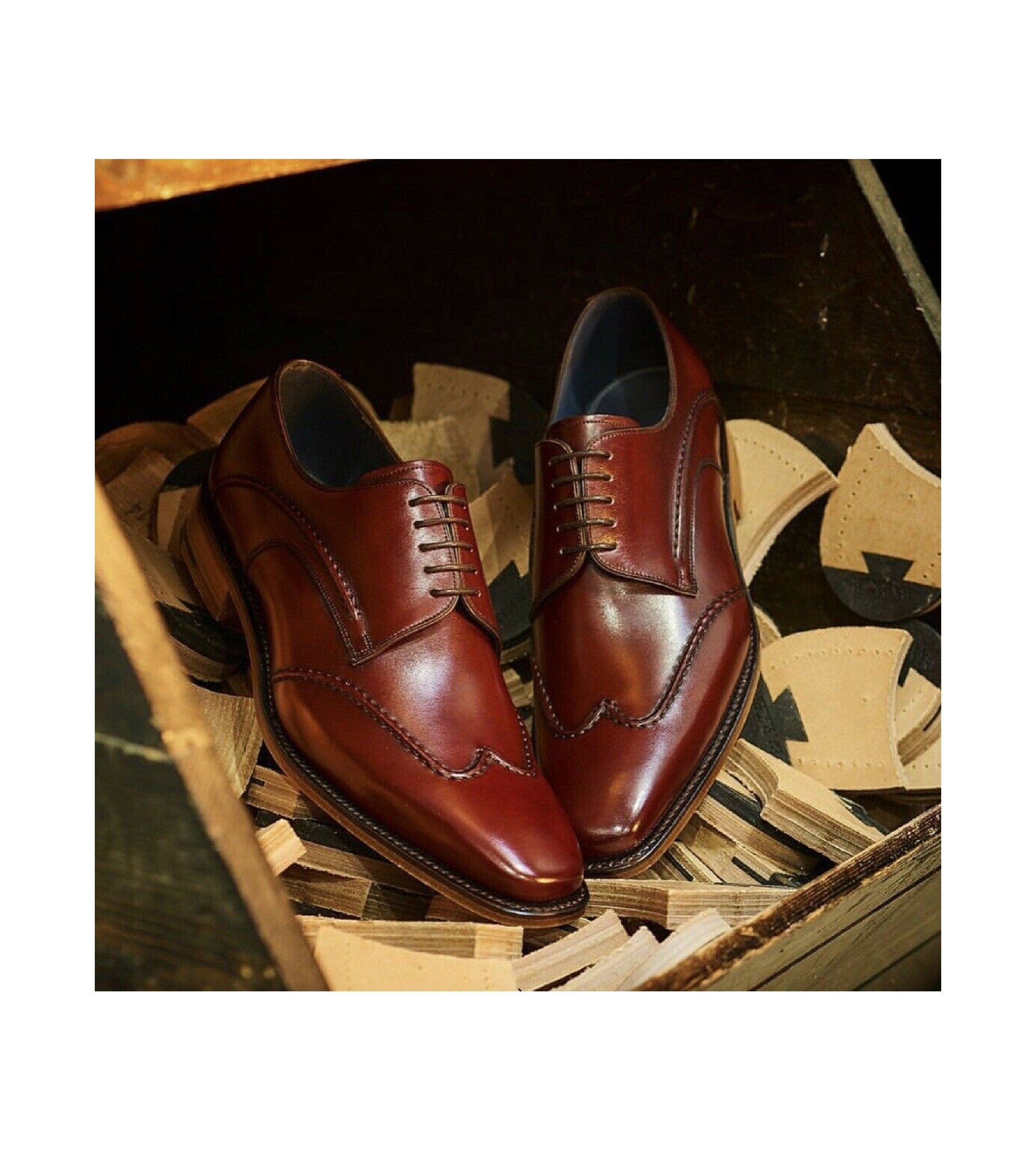 Handmade Burgundy Shaded Leather Lace up Dress Shoes for Men's, Men Wingtip Lace Shoes