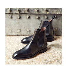 Handmade Men black Chelsea leather boot, Men black ankle leather boot, Men boots
