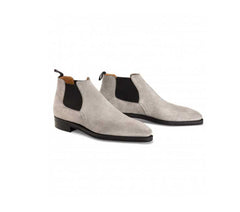 Handmade Genuine Grey Suede Leather Chelsea Boots, Ankle Boot for Men