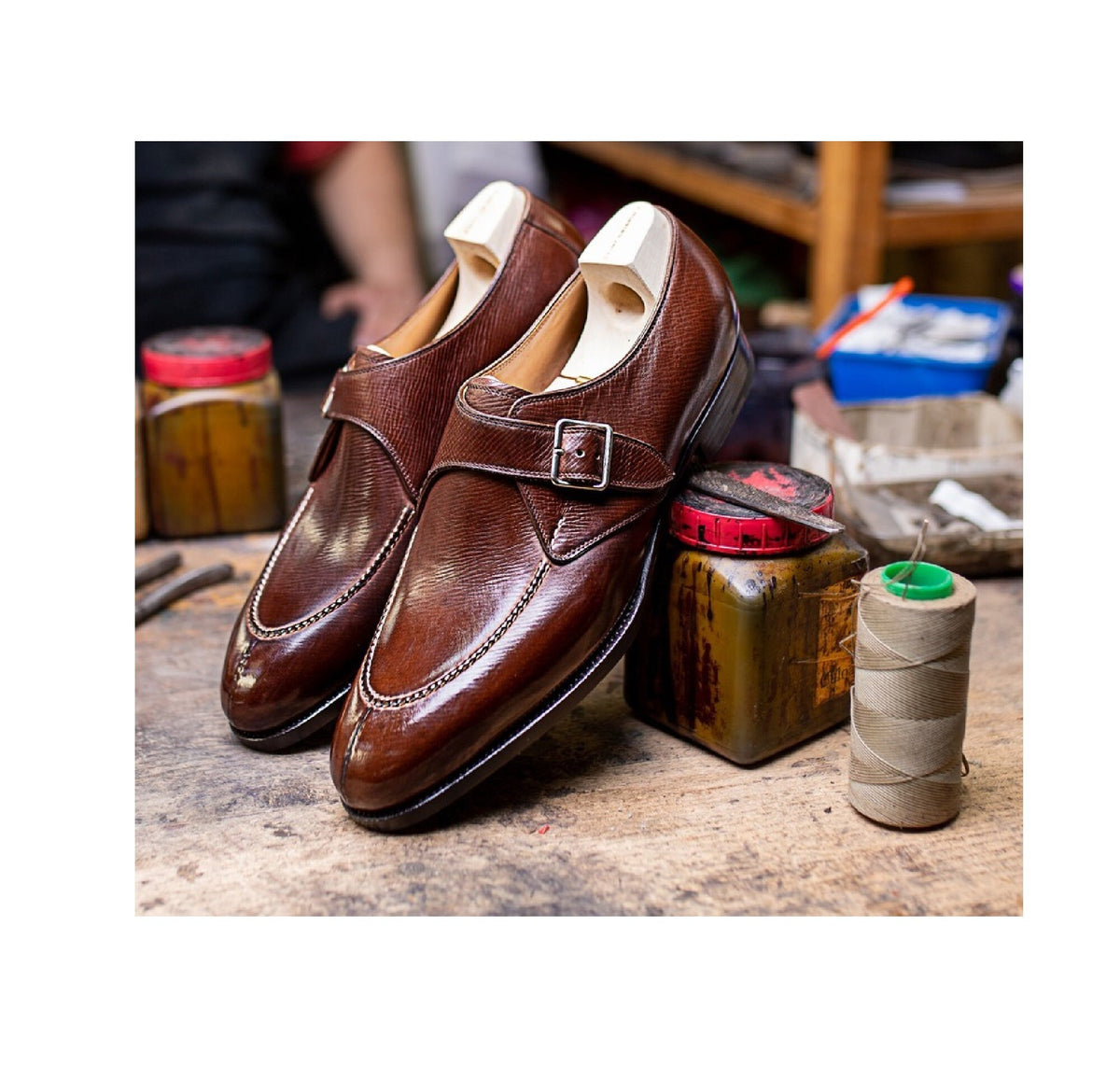 Brown Leather Single Monk Strap Shoes For Men, Handmade Leather Brown Monk Shoes, Gift for him, Men Shoes
