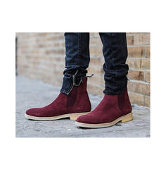Handmade Purple Suede Leather Boot, Men Chelsea Boot, Chelsea Style Luxury Boots, Men Leather Shoes