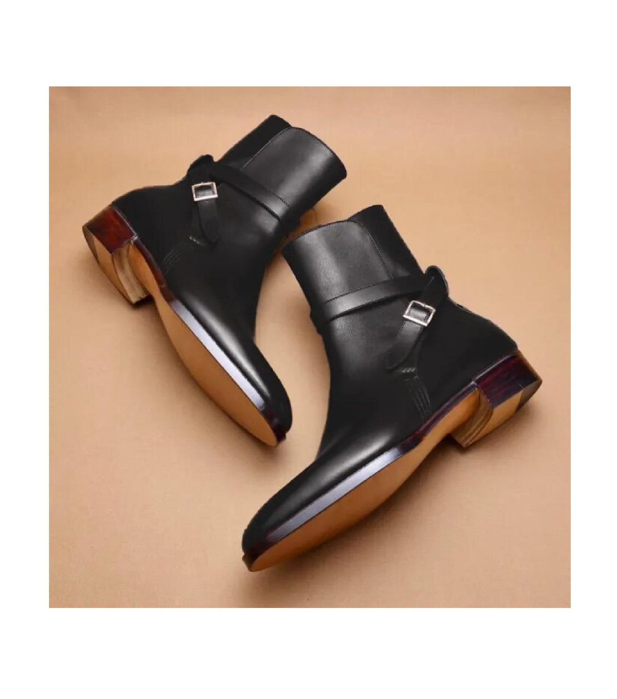 Men's Handmade Black Leather Jodhpur Buckle Boots, Men Genuine Leather Boot
