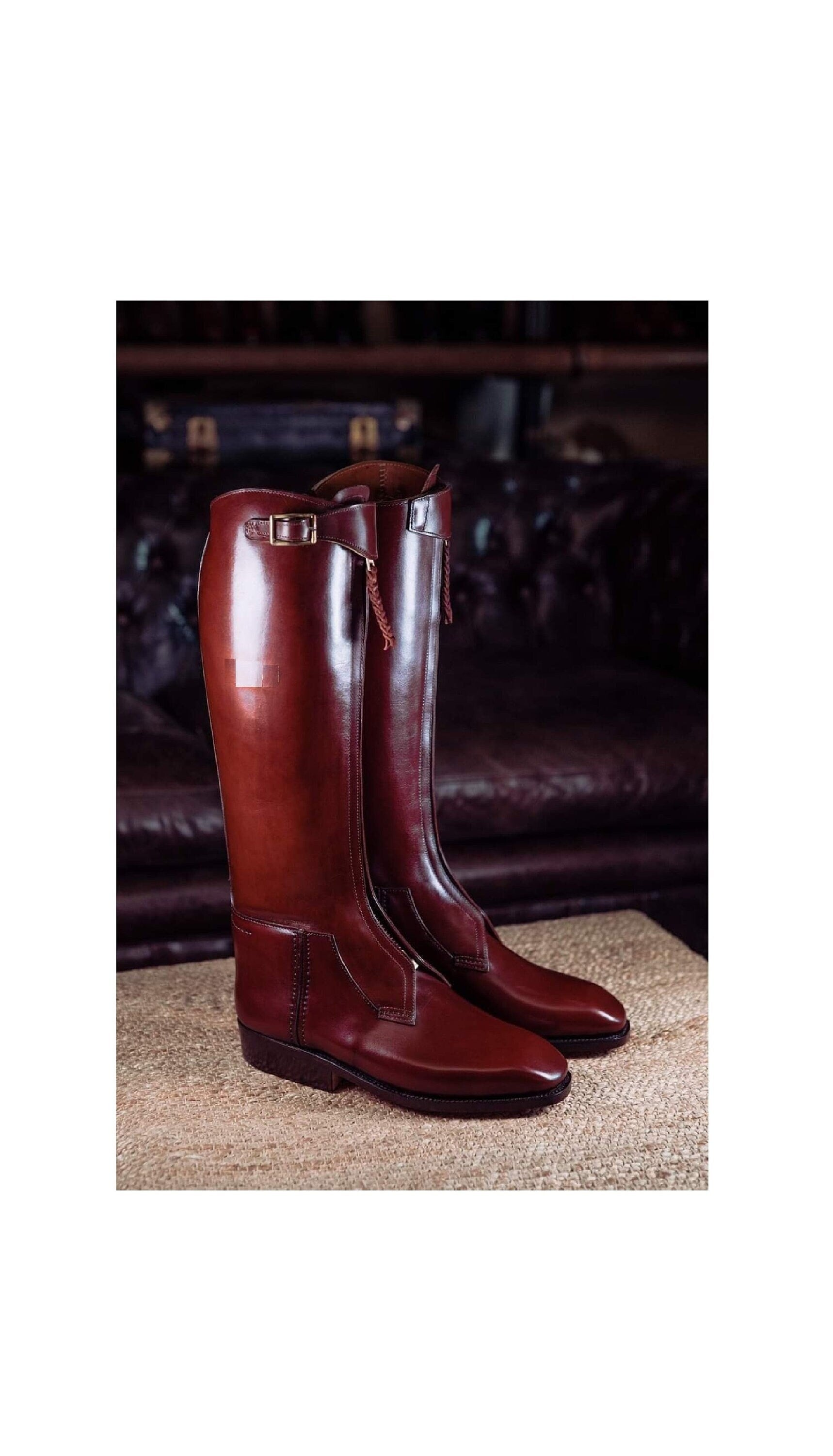 Handmade Men's Cowboy Style Burgundy Color Genuine Leather Knee High Boots For Men's