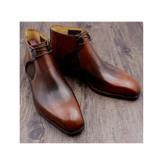 Handmade men brown shaded chukka boots, mens leather dress boots, boot for mens