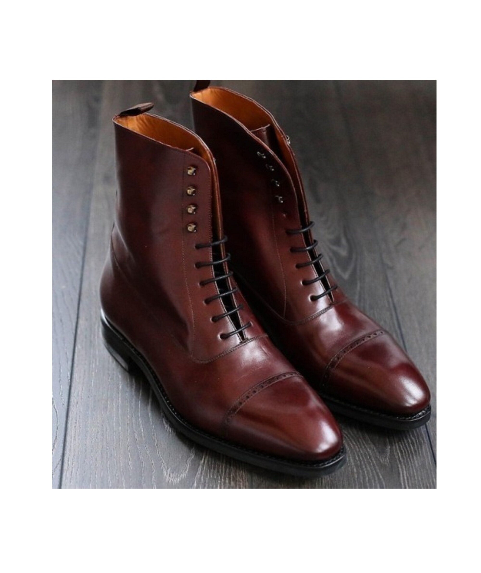 Handmade Men’s Burgundy Color Lace Up Boots, Leather Ankle High Cap Toe Boots
