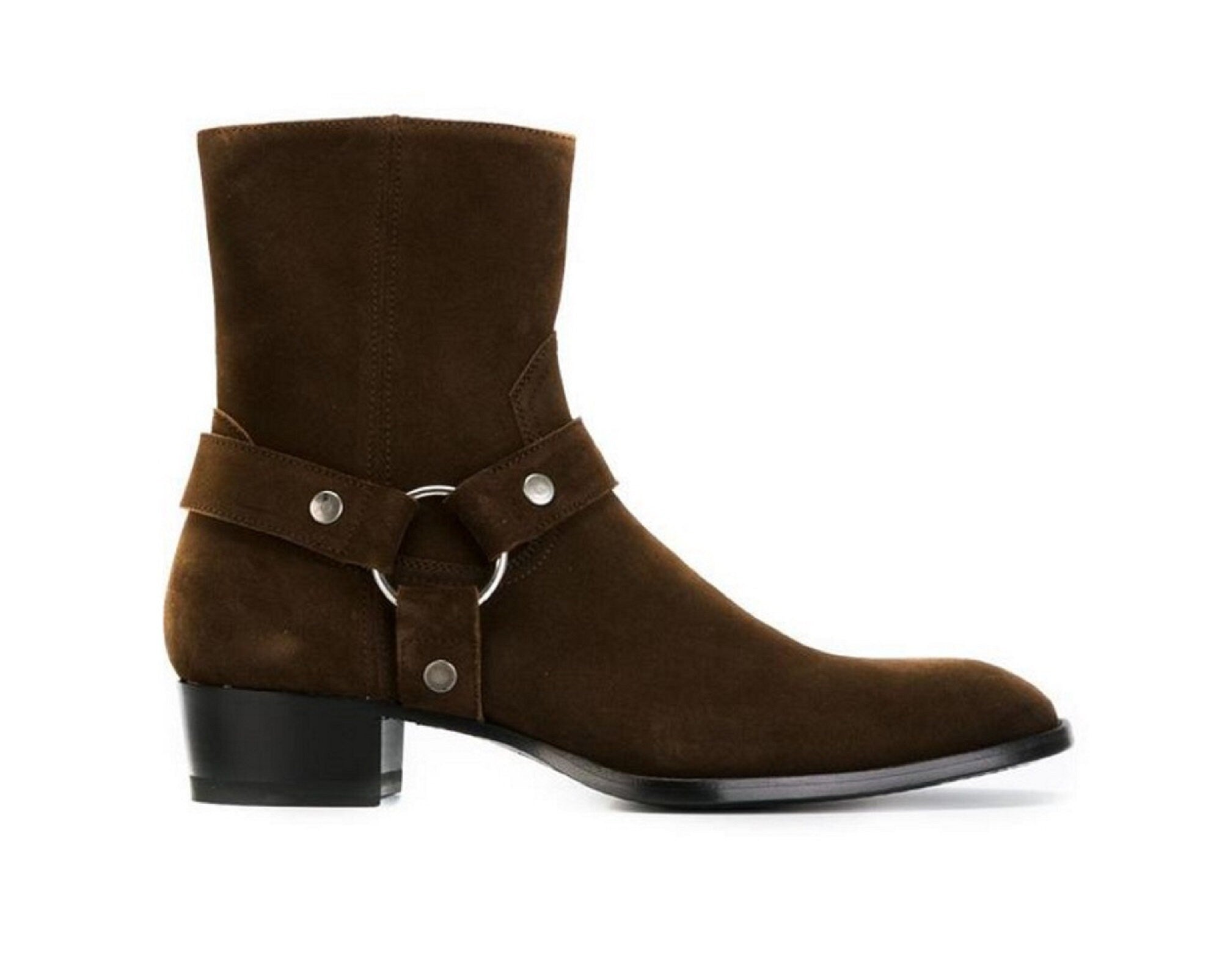 Handmade Men's Jodhpurs Dark Brown Color Suede Shoes, Western Cowboy Zipper Boots Ankle High