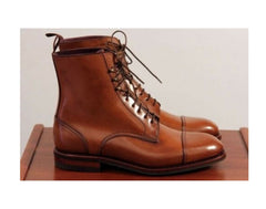 New Handmade Pure Tan Leather Ankle Boots for Men, Men Handmade Formal Dress Boots, Boots for Men