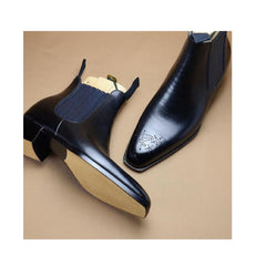 Men's Handmade Black Color Brogue Leather Dress Formal Chelsea Boots