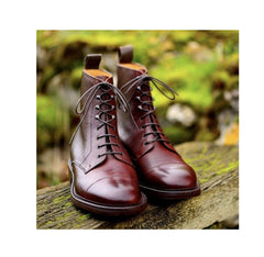 Handmade Pure Burgundy Shaded Leather Ankle Boots, Mens leather long boots