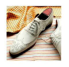 White Men Oxford Brogue Wingtip Real Leather Handmade Formal Dress Classic Shoes