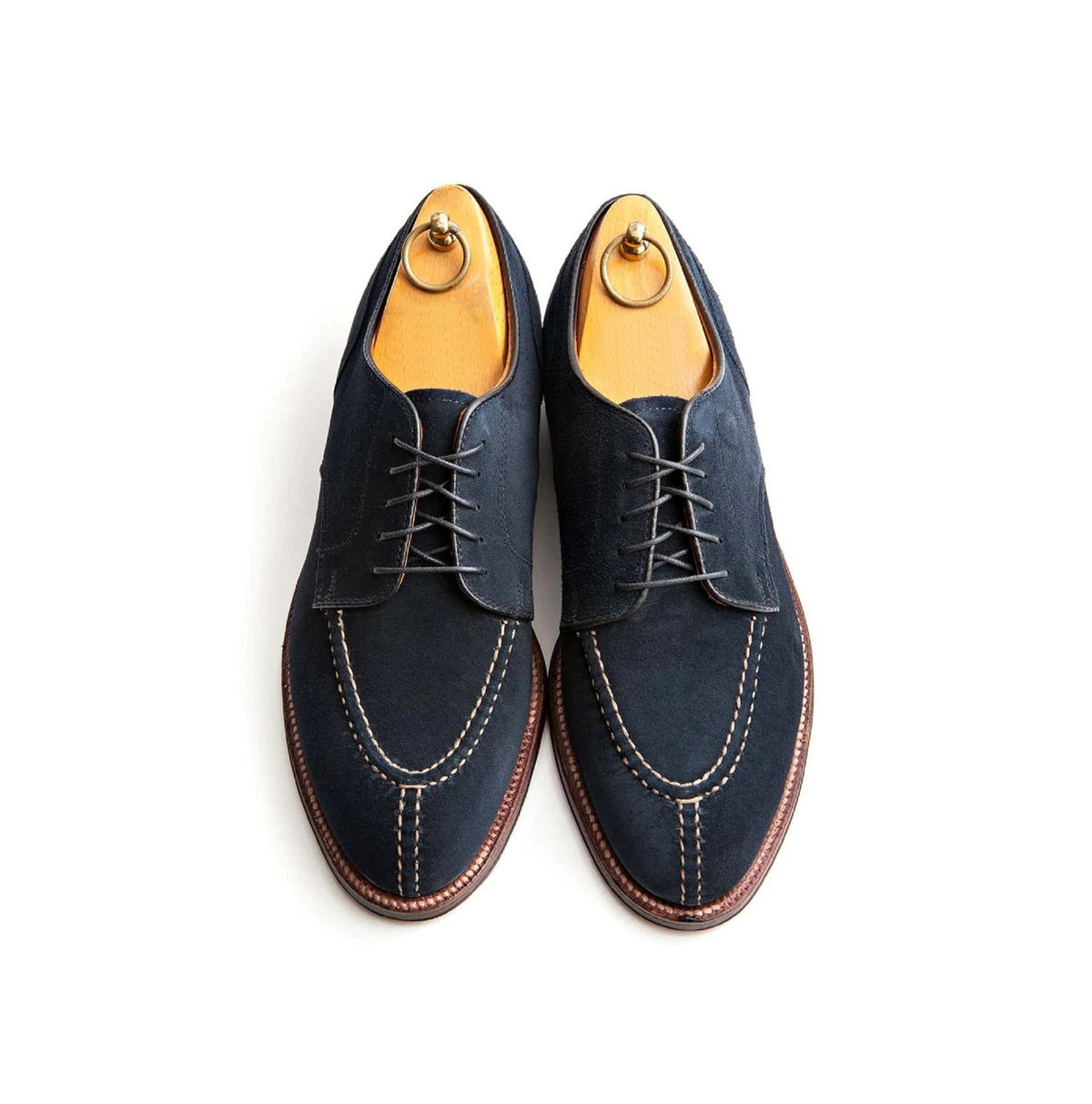 Handmade Bespoke Men's Navy Blue Color Genuine Suede Leather Split Toe Lace Up Oxford Shoes