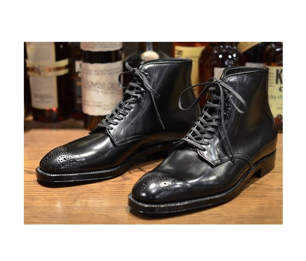 Handmade Black Ankle Brogue Toe Leather Boot,Dress Boot,Men's Boot, Men Black High Ankle Boot