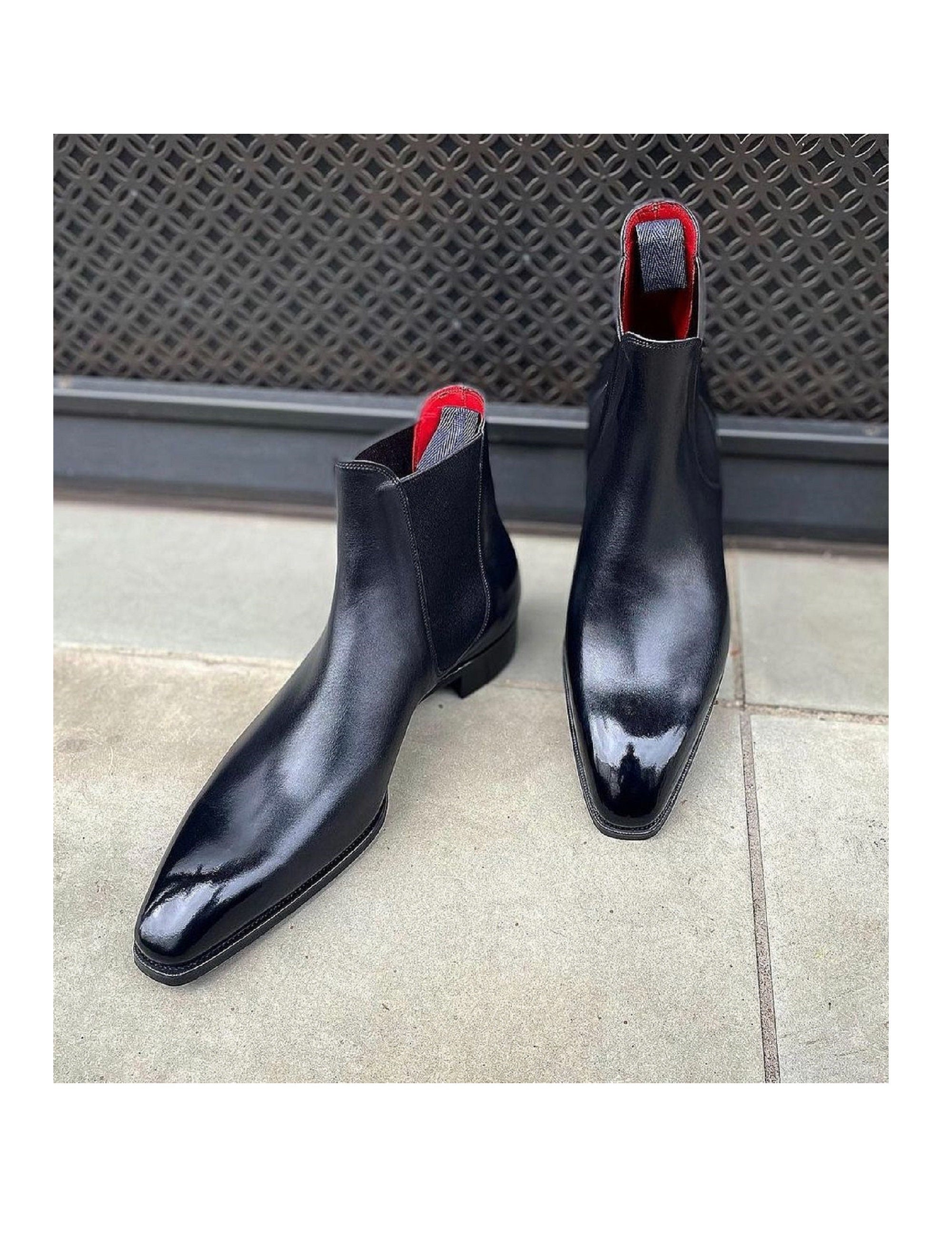 Handmade Mens Black Calf Leather Chelsea Boot, Men elegant leather boot