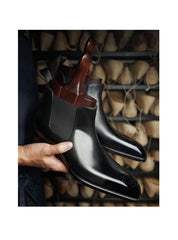 Handmade Mens Black Calf Leather Chelsea Boots, Dress ankle Boot For Men's
